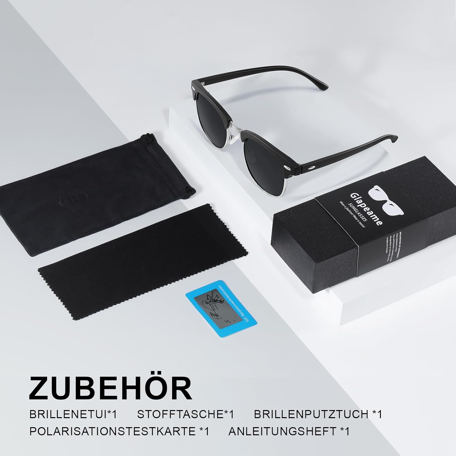 Polarisierte Sonnenbrille Herren Damen Halbrahmen Schwarz UV400 Retro