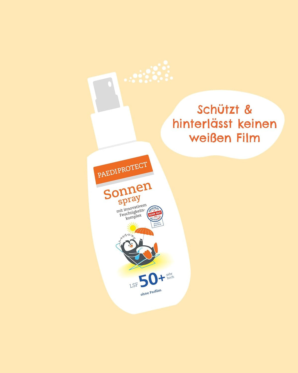 PAEDIPROTECT Sonnenspray LSF 50+ 150 ml parfuemfrei Gesicht Koerper vegan ohne Mik
