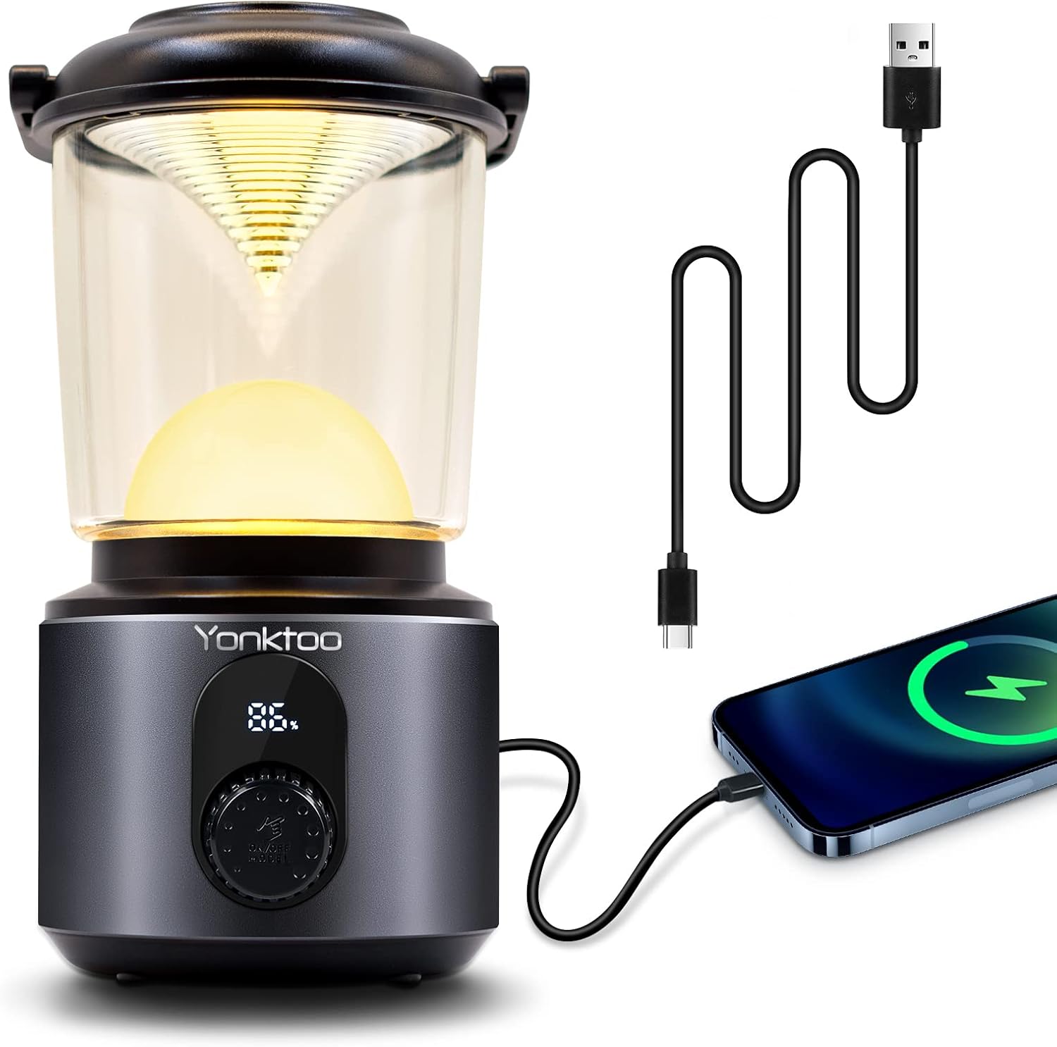 Yonktoo Campinglampe USB‑C 10400 mAh LED mit rotem Licht, LCD, IPX5