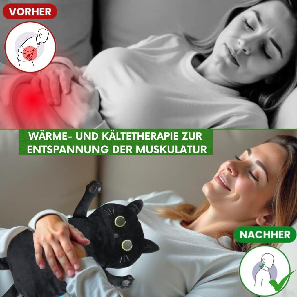 Koernerkissen Katze mit waschbarem Bezug - Waerme- und Kaeltekissen fuer Verspannung