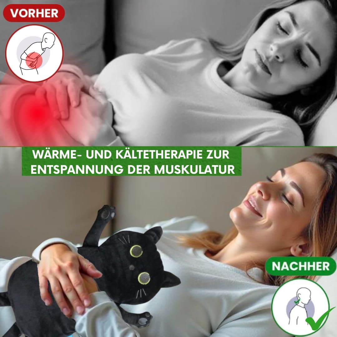 Koernerkissen Katze mit waschbarem Bezug - Waerme- und Kaeltekissen fuer Verspannung