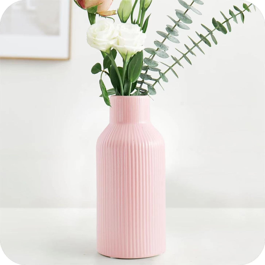 Keramikvase 20 cm matt weiss rund - Moderne Boho Deko fuer Pampasgras