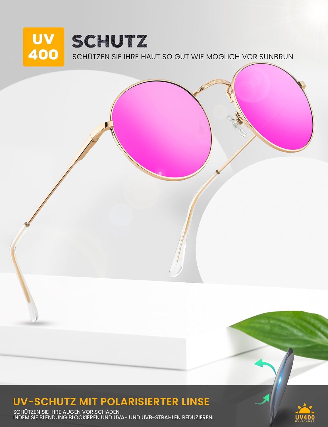 HENGOSEN Herren Sonnenbrille rund polarisiert Metallrahmen Retro Unisex