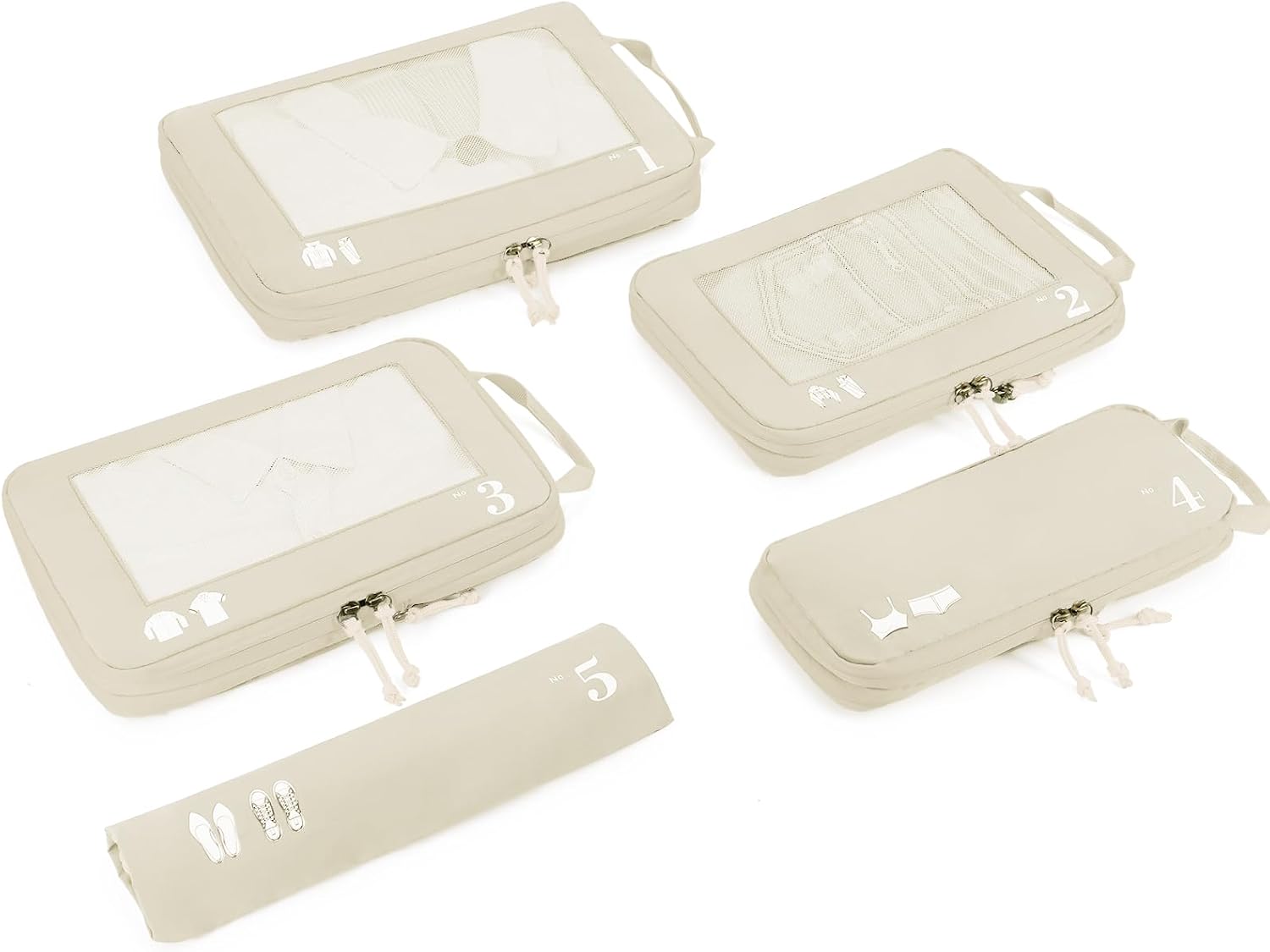 5er Set Kompressions Packing Cubes Koffer Organizer Gruen