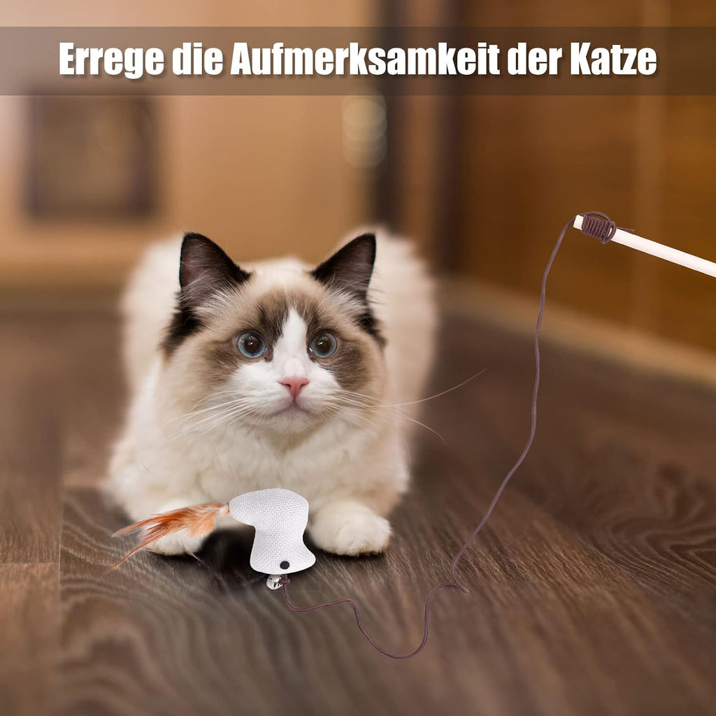 4x Katzenangel Spielzeug Feder Maus Fisch Vogel Set