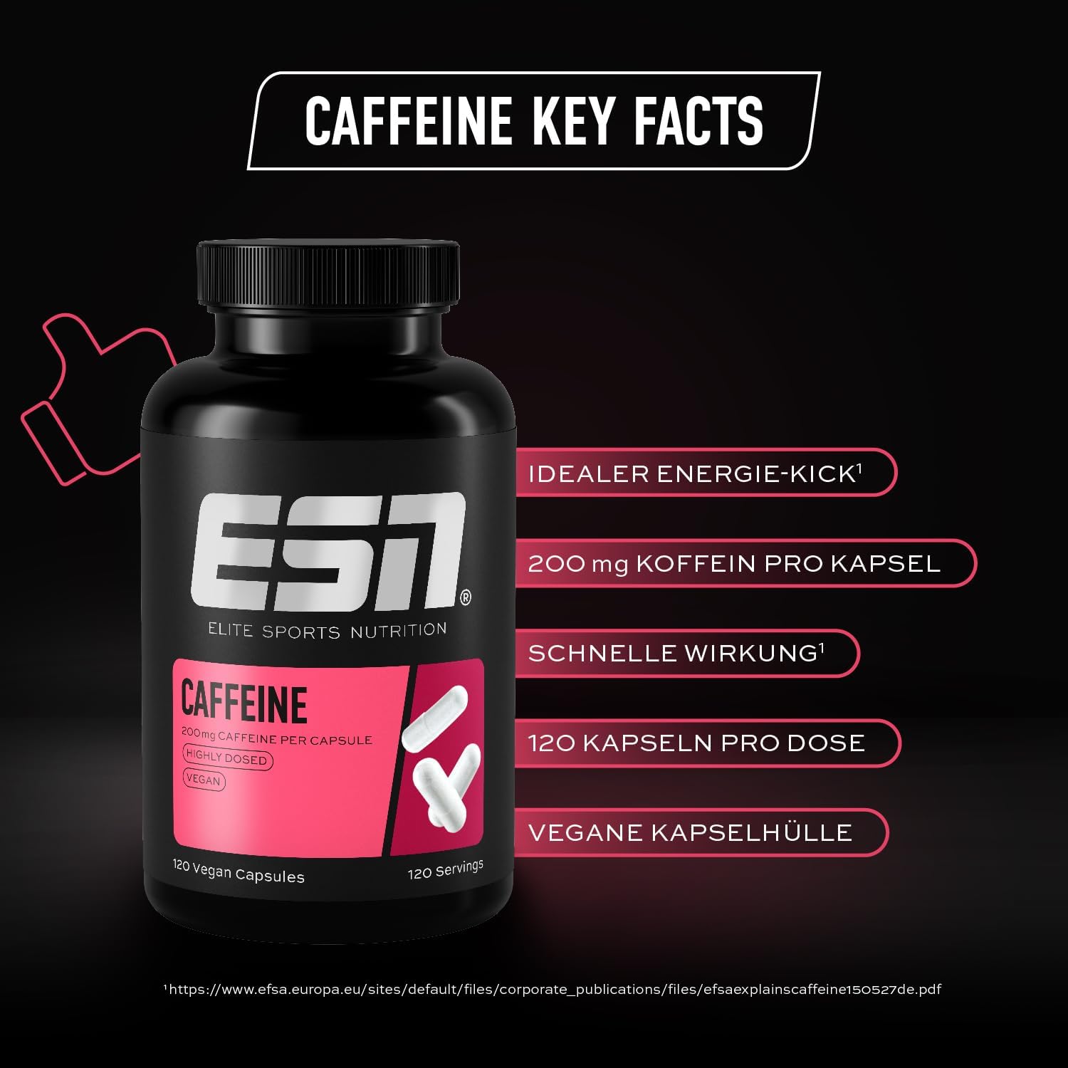 ESN Koffein Kapseln 120 St. 200 mg pro Portion vegan Made in Germany