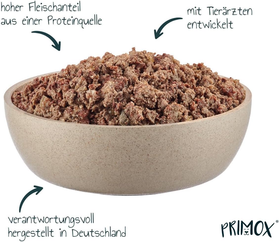 PRIMOX Nassfutter Pferd 12x400g Monoprotein 70% Fleisch Getreidefrei