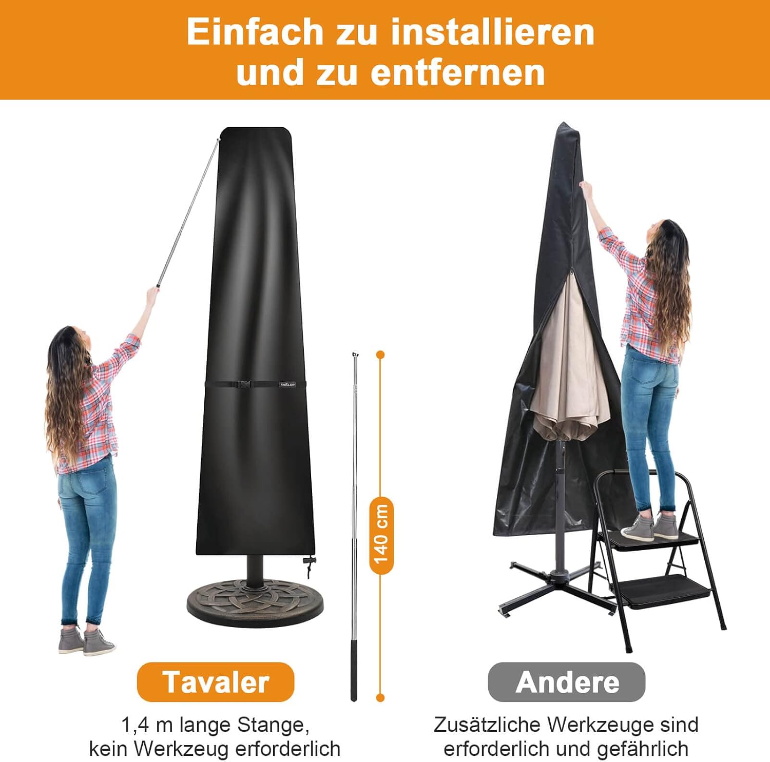 Tavaler Sonnenschirmhuelle 196x30/50 cm 420D Oxford wasser- und winddicht 27cm-57