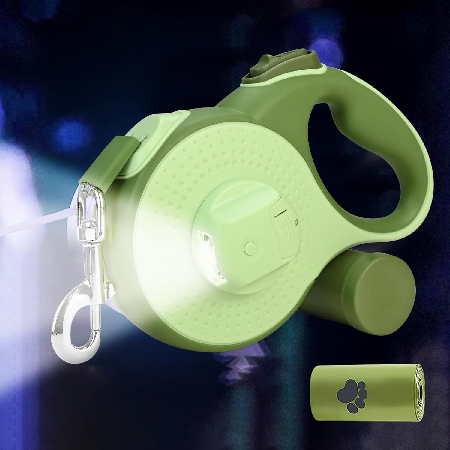8 m Rollleine mit LED Licht, Kotbeutelhalter, Schnellstopp, Anti‑Rutsch Griff, b