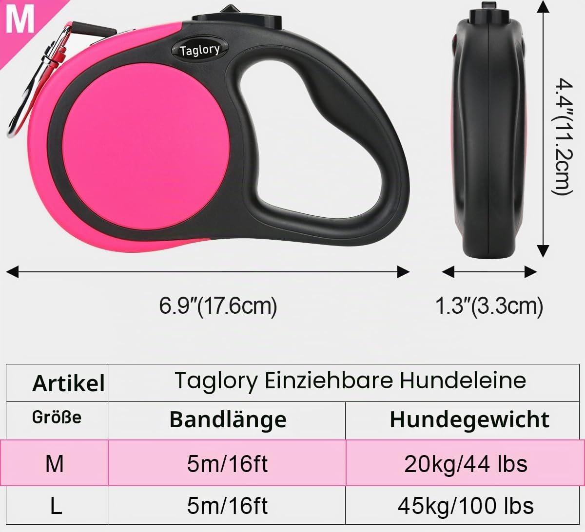 Taglory ausziehbare Hundeleine 5 m fuer kleine und mittelgrosse Hunde