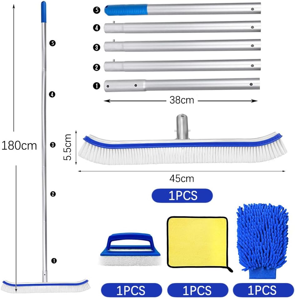 Poolbuerste 45 cm mit 180 cm Teleskopstiel Aluminium verstellbar Reinigungsbuerste