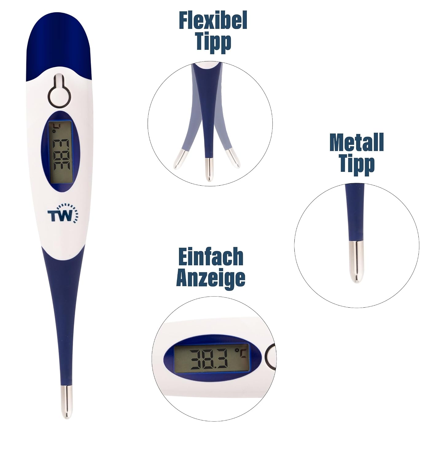 Digitales Haustierthermometer fuer Hund Katze Pferd mit flexibler Sonde