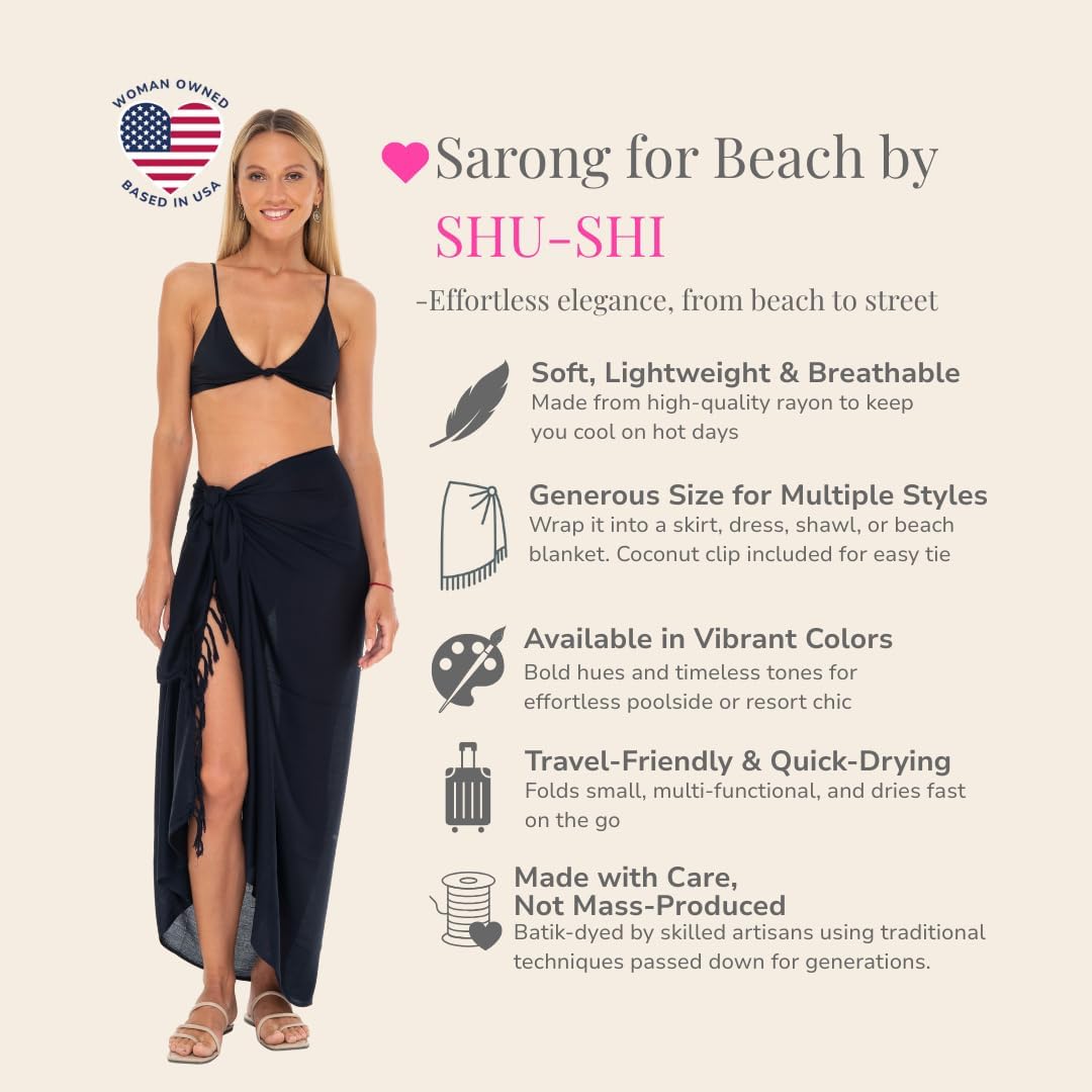 SHU-SHI Sarong Damen Pareo Wickeltuch Strandtuch mit Kokos-Clip leicht