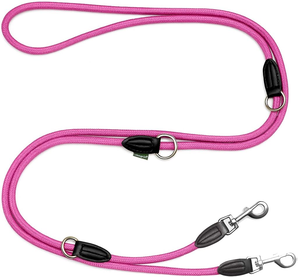 Leisegruen Hundeleine verstellbar 2m-3m Nylon Doppelleine Schwarz