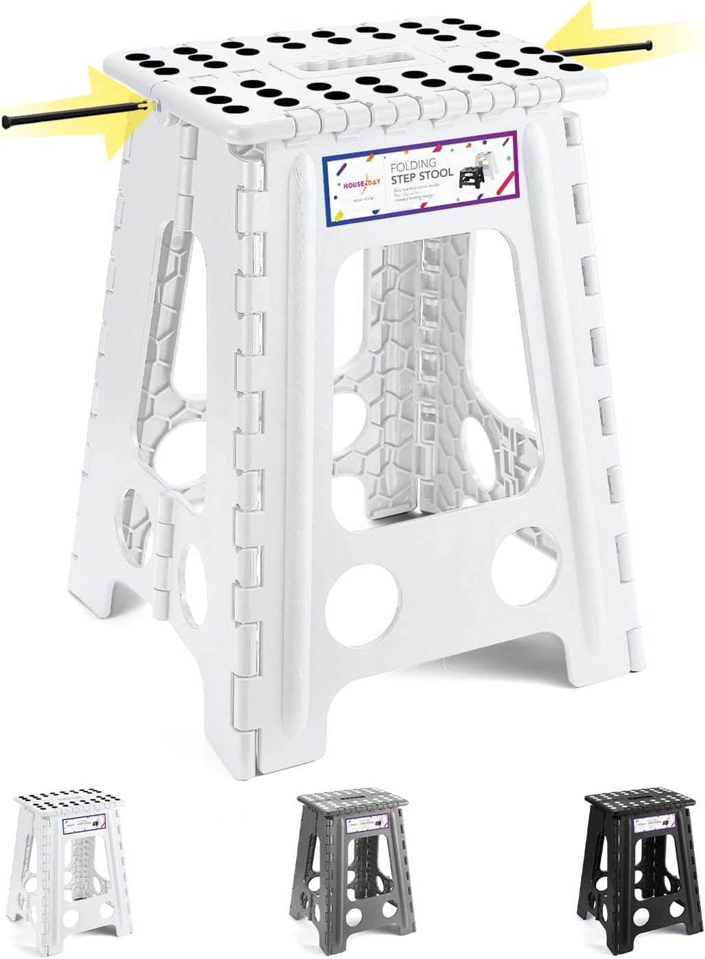 HOUSE DAY Tritthocker klappbar 43 cm Schwarz belastbar bis