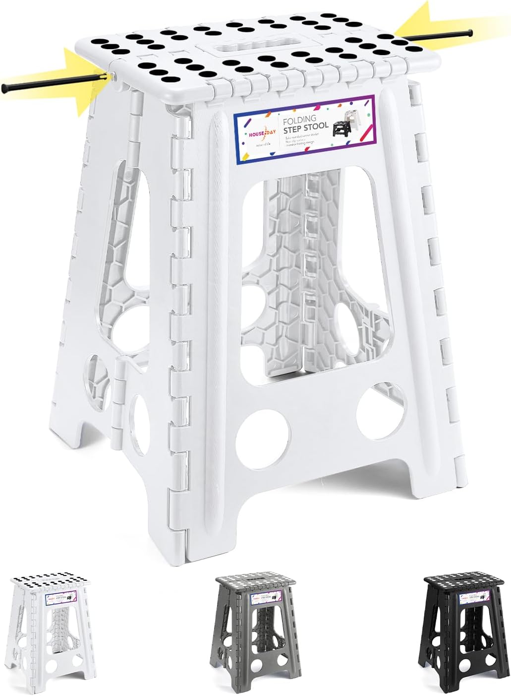 HOUSE DAY Tritthocker klappbar 43 cm Schwarz belastbar bis