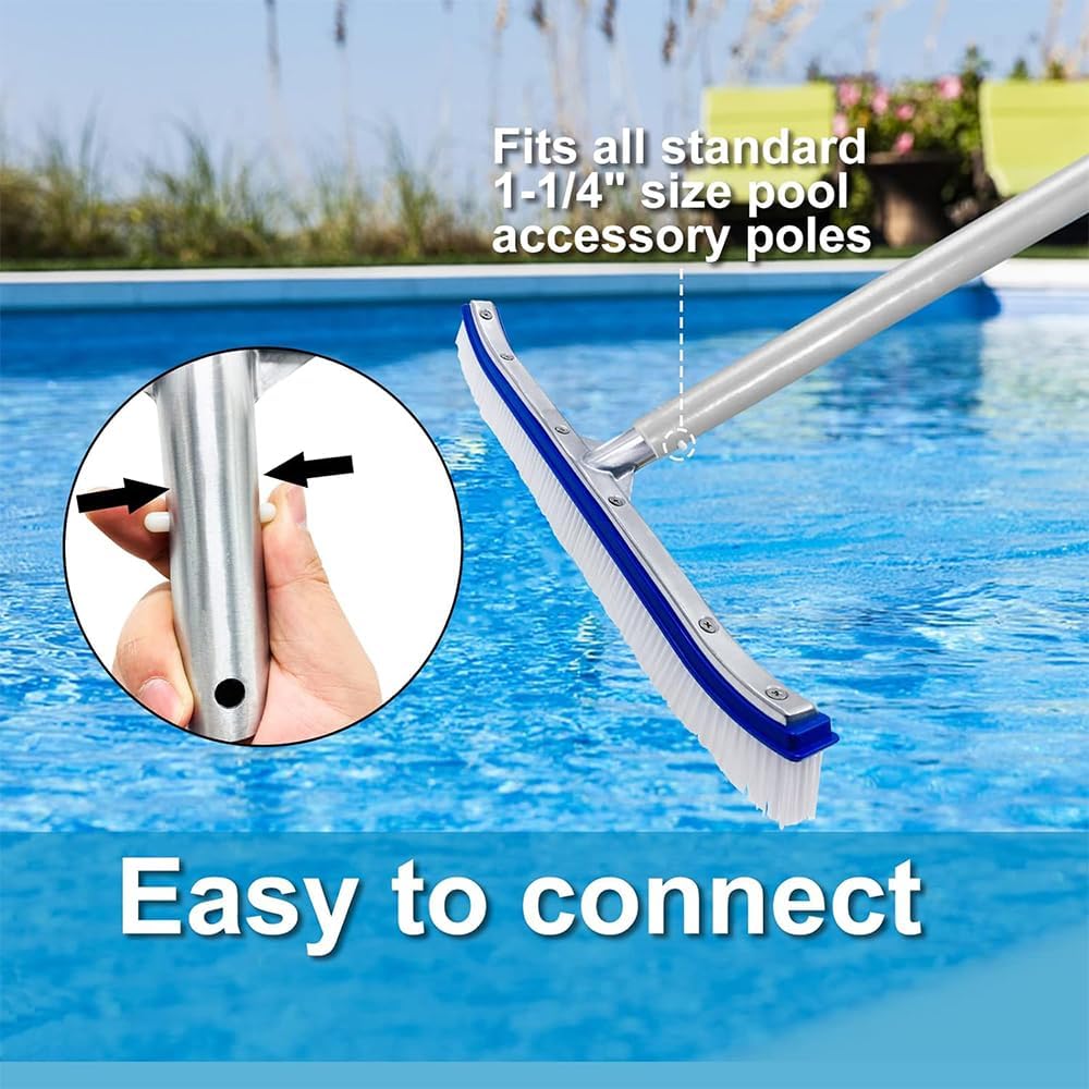 Poolbuersten Set 45 cm mit 180 cm Teleskop-Aluminiumstange und Edelstahlrueckseite