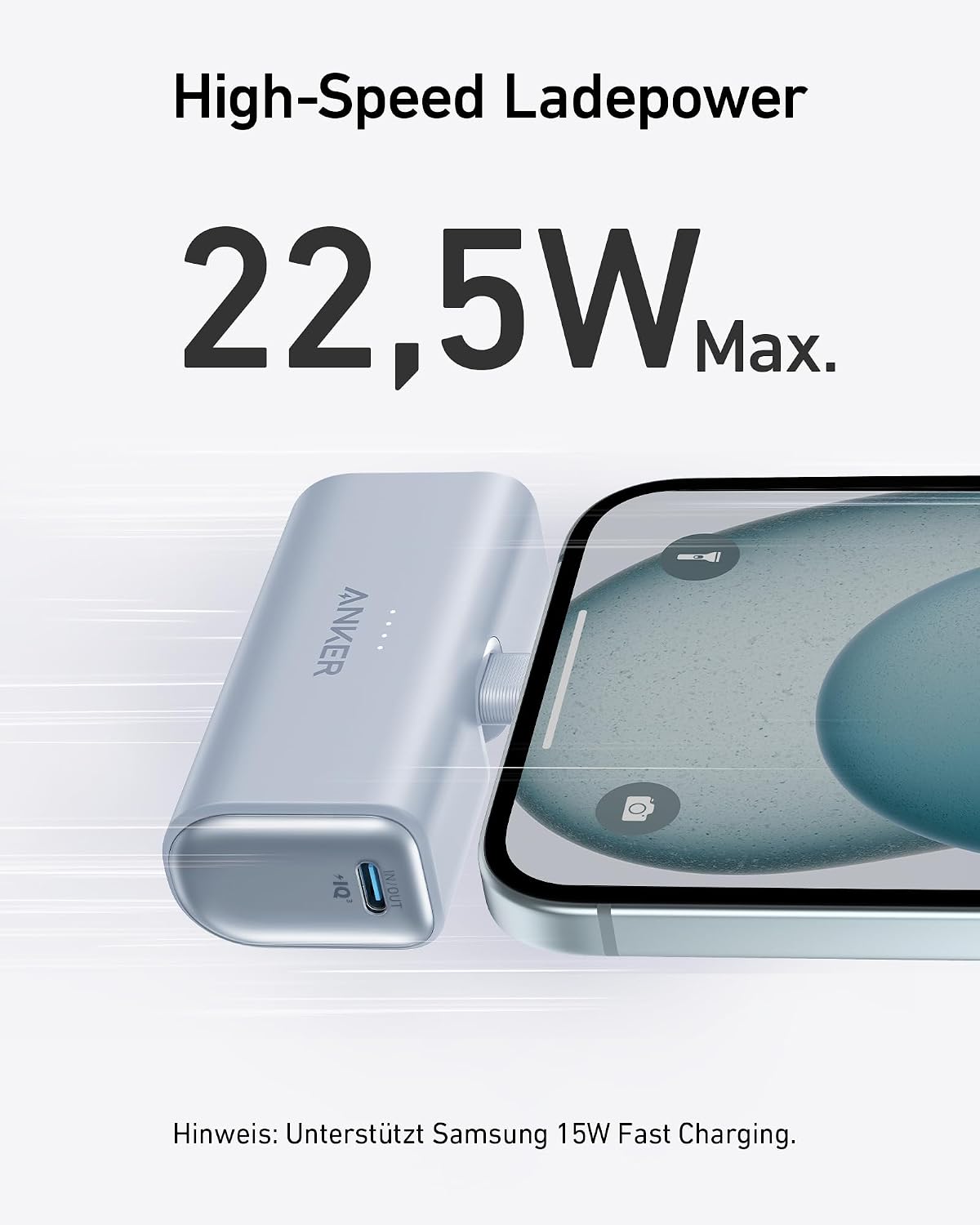 Anker Nano Powerbank 5000 mAh 22,5 W mit klappbarem USB-C Stecker kompatibel mit