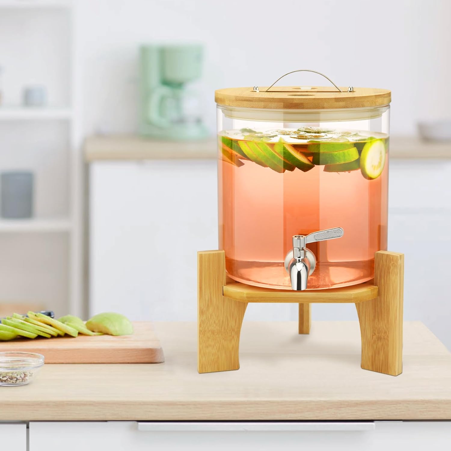 Hisredsun Getraenkespender Glas 2x4L mit Staender und Zapfhahn