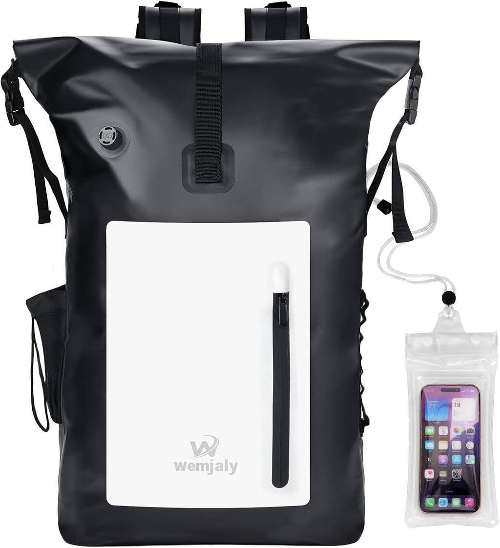 30L Rolltop Rucksack wasserdicht mit Laptopfach und IPX8 Handyhuelle