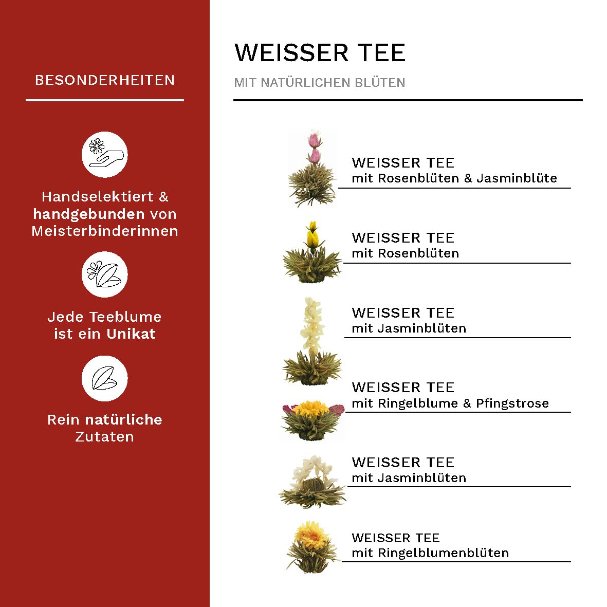 Creano Teeblumen Geschenkbox 6 Sorten Magnetbox Weiss Gruen Schwarz, verschiedene