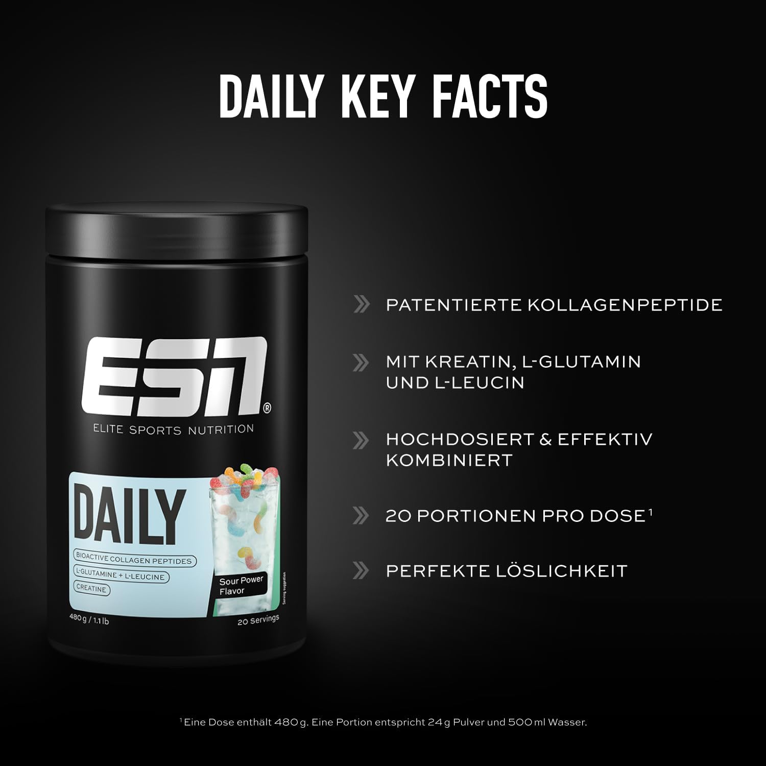 ESN Daily Pulver Raspberry Iced Tea mit Glutamin Creatin Collagen vers