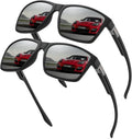 2er Set Polarisierte Sonnenbrillen Herren Damen UV400 Sport Retro TR90 Schwarz