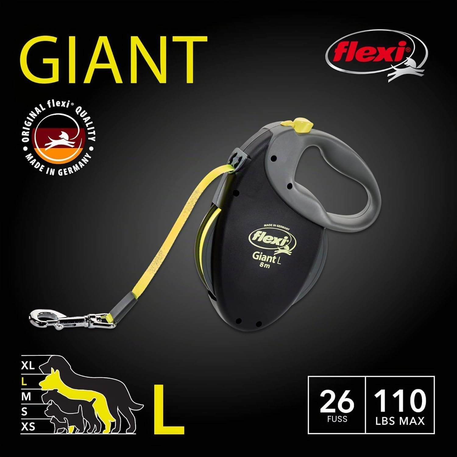 Flexi Giant Neon Bandleine 10,5cm-10m fuer Hunde bis schwarz