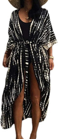 Long Beach Damen Maxi Strandkleid Kimono Cardigan offen Boho Blumen