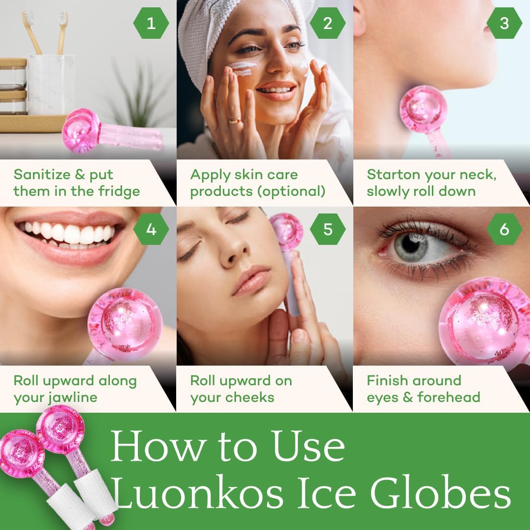 Luonkos Ice Globes Edelstahl Gesichtsroller 2er Set Augenmassage Kuehlkugeln