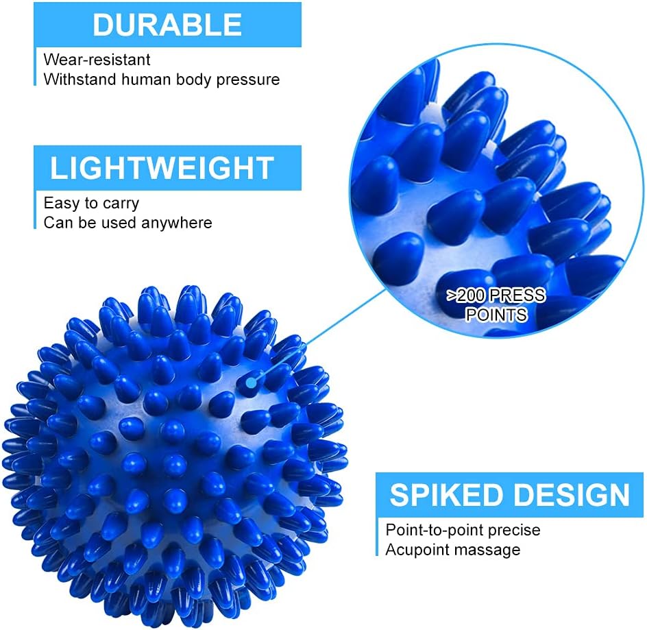 URAQT Faszienbaelle 2er Set Igelball hart blau fuer Ruecken Beine Haende