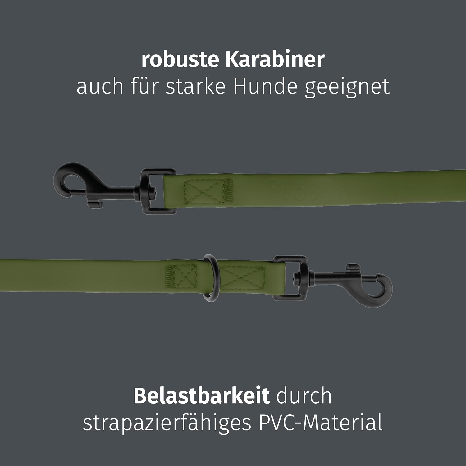 Floxik PVC Hundeleine verstellbar 2m-3m Schwarz - wasserfest schmutzabweisend