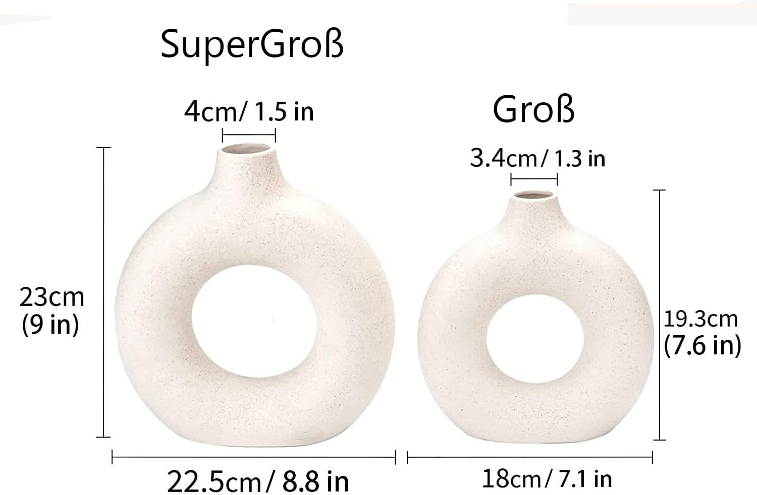 Donut Vasen 2er Set Weiss Matt Boho Nordic Deko Keramikvase