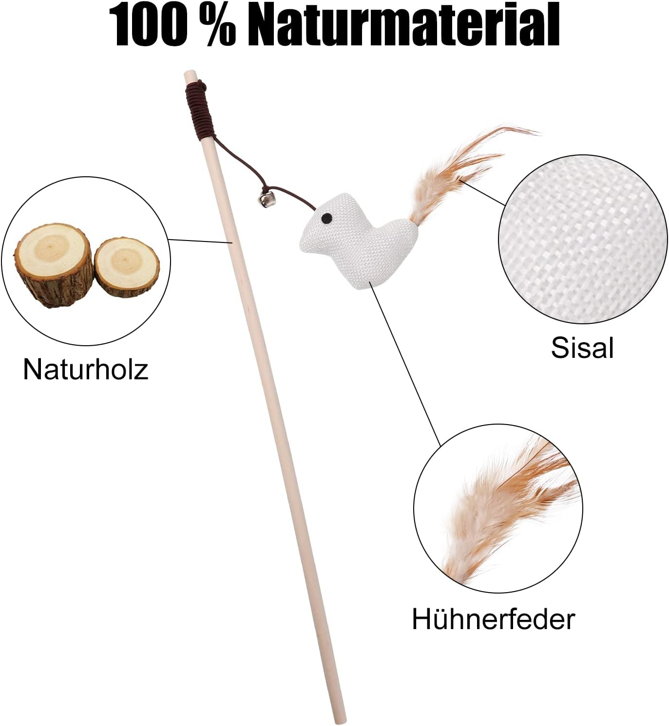 4x Katzenangel Spielzeug Feder Maus Fisch Vogel Set