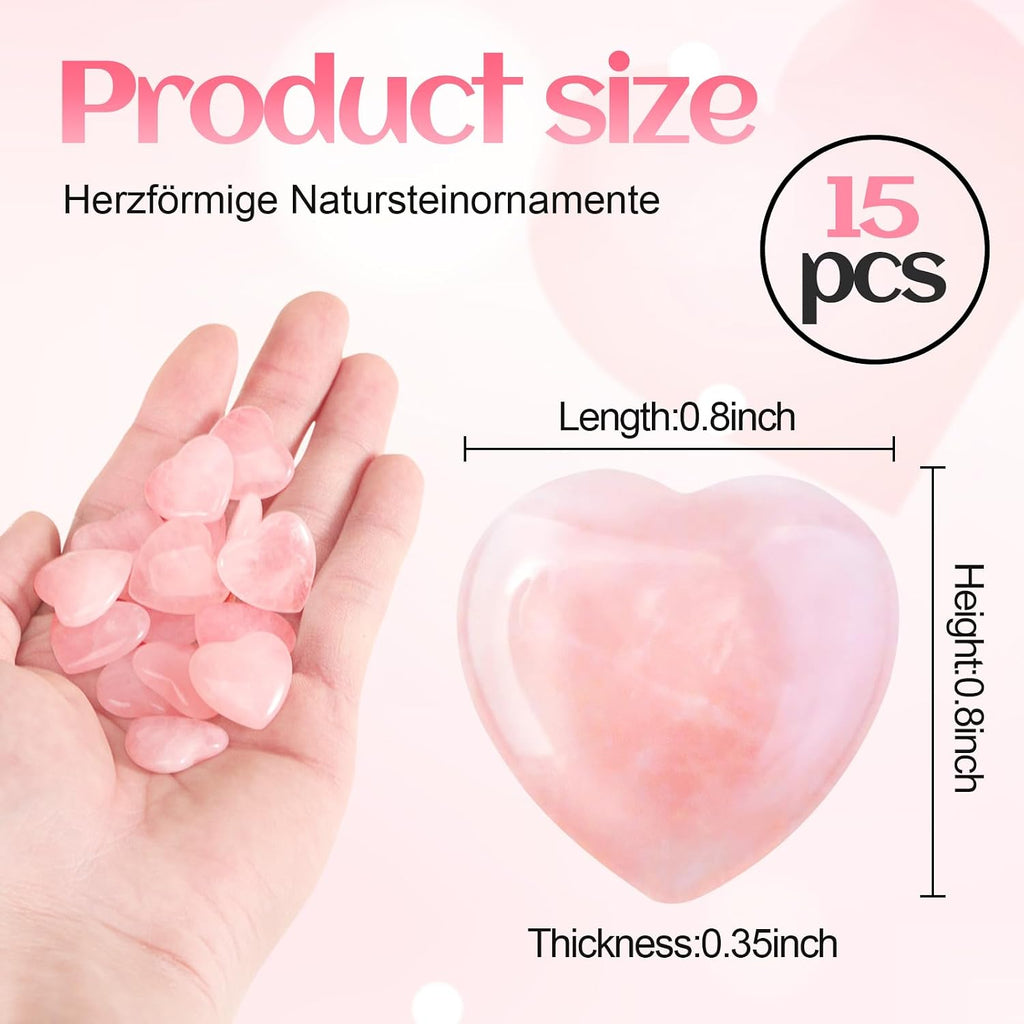 15× Rosenquarz Herzstein Kristalle Edelsteine Geschenk Liebe Heilung