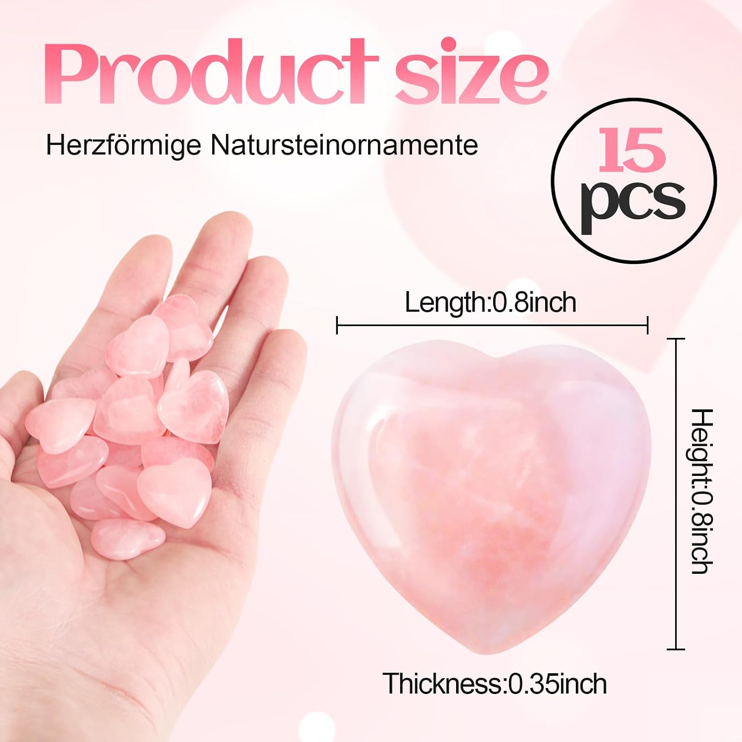15× Rosenquarz Herzstein Kristalle Edelsteine Geschenk Liebe Heilung