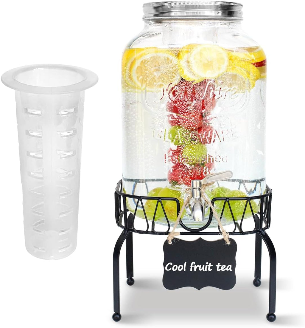 7,6 L Getraenkespender Glas mit Edelstahl-Staender und Zapfhahn fuer Getraenke