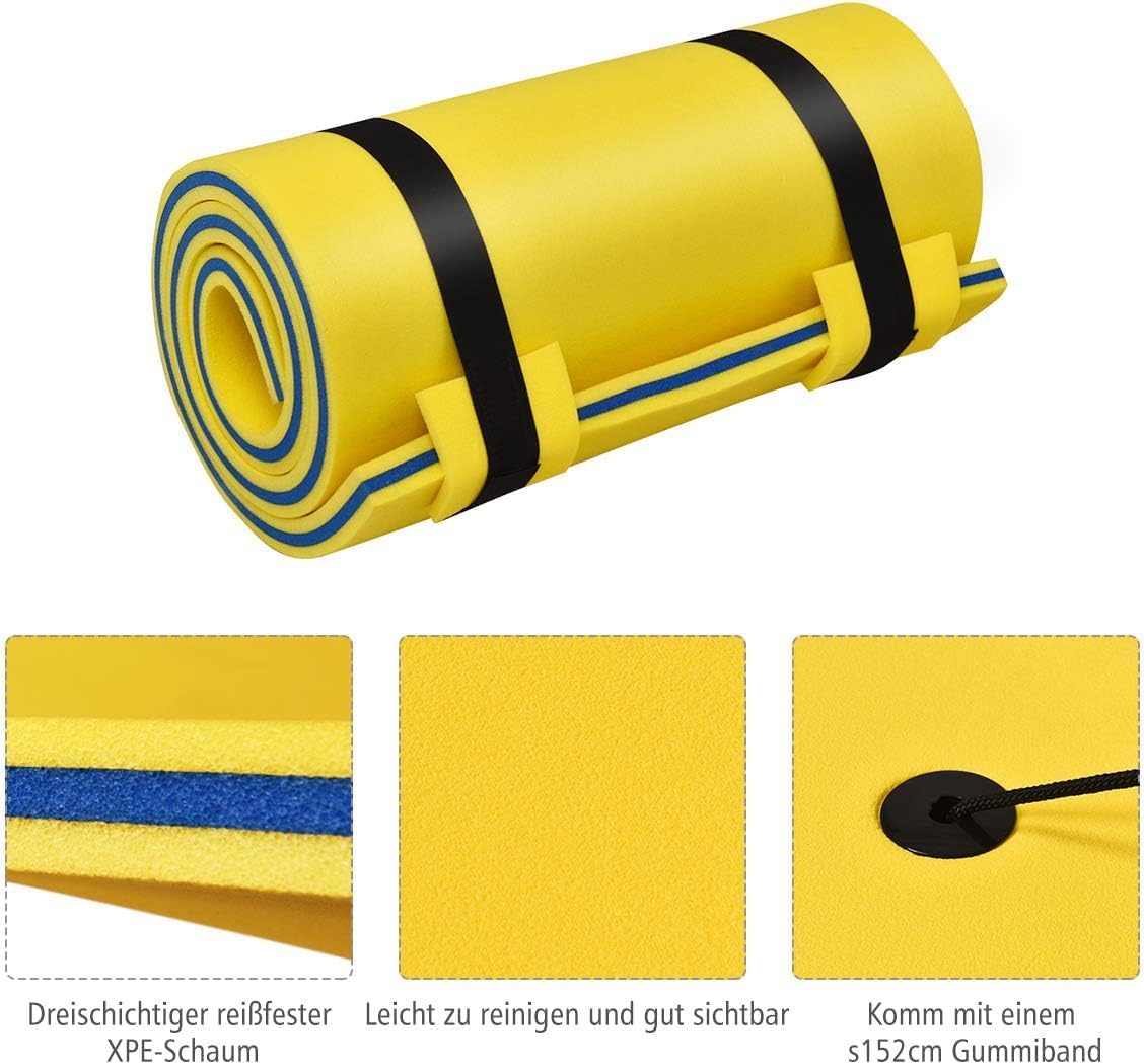 FANTASK Schwimmmatte XPE 210 x 66 cm Gelb schwimmende Liege bis 60 kg