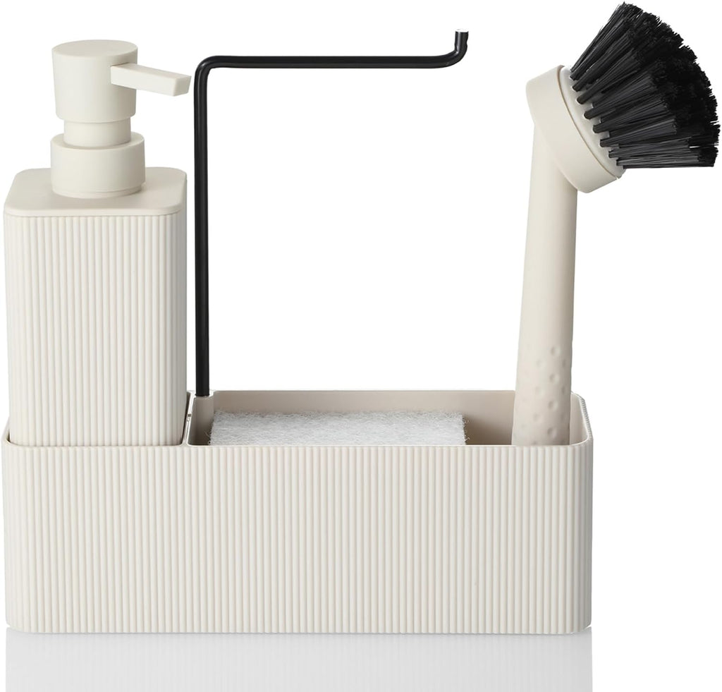 Spuelmittelspender mit Schwammhalter Schwarz Set fuer Kueche Waschbecken