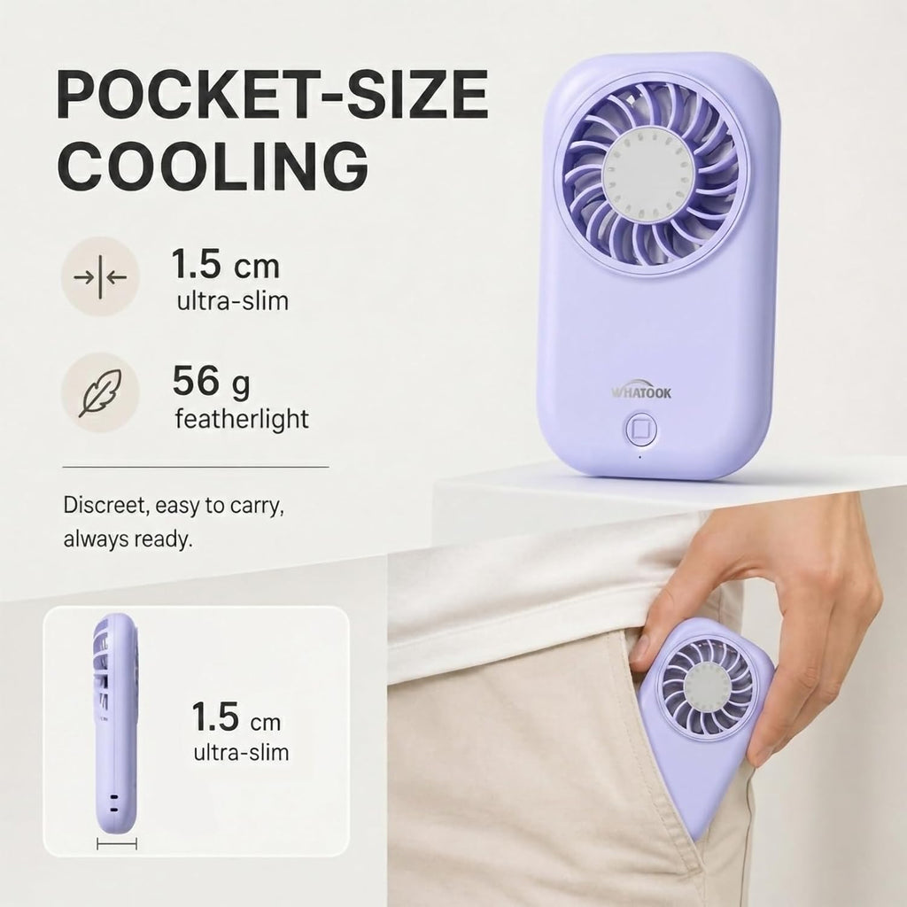 WHATOOK Mini Handventilator USB-C, 5 Geschwindigkeiten, 11000 U/min, Pink