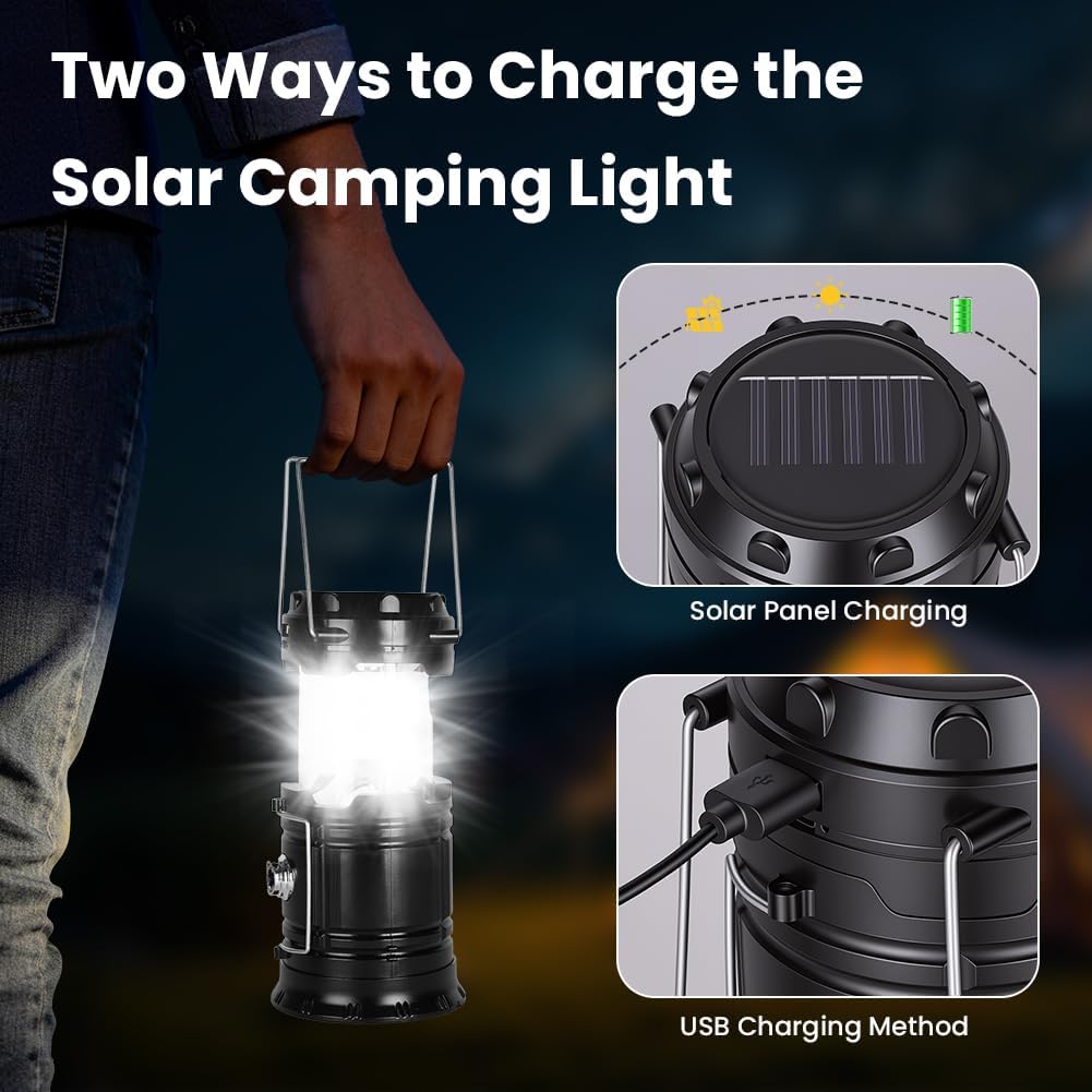 Solar LED Campinglampe faltbar wasserdicht mit USB-Ladefunktion und Haken