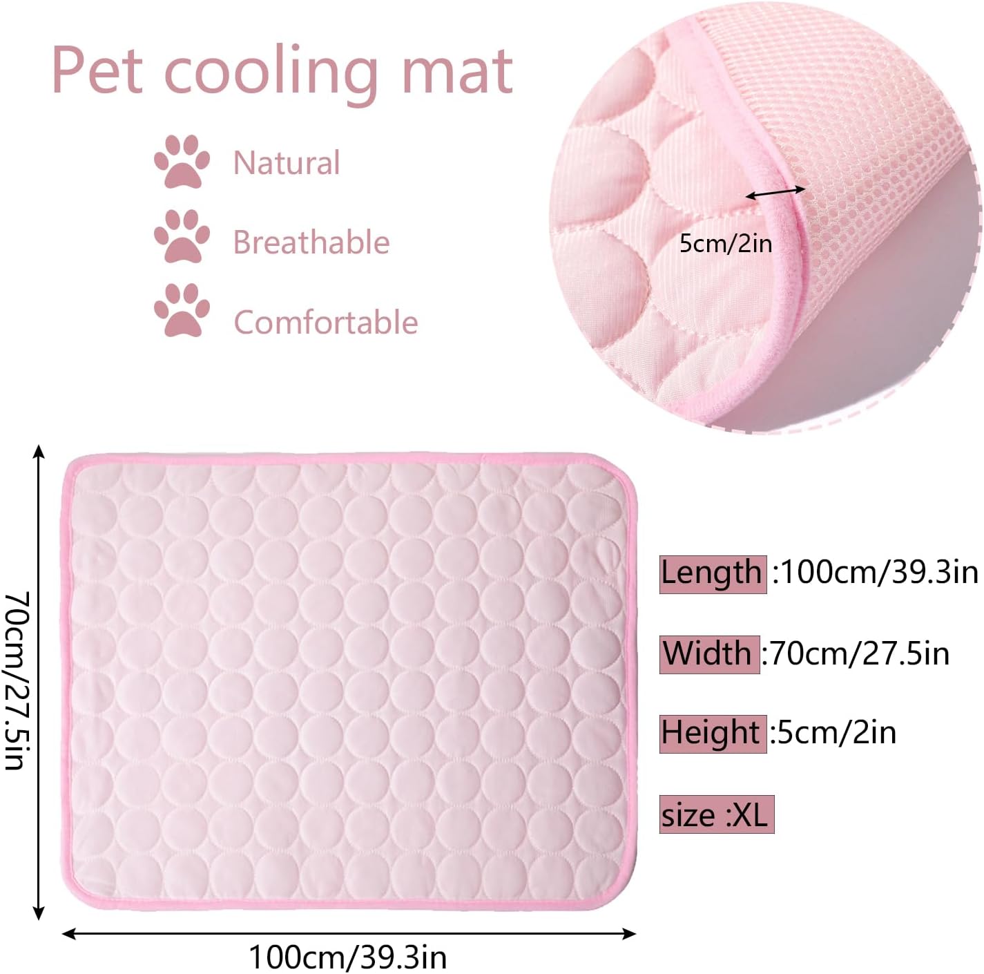 YXHZVON Kuehlmatte fuer Hunde 70x55 cm L waschbar selbstkuehlend Rosa
