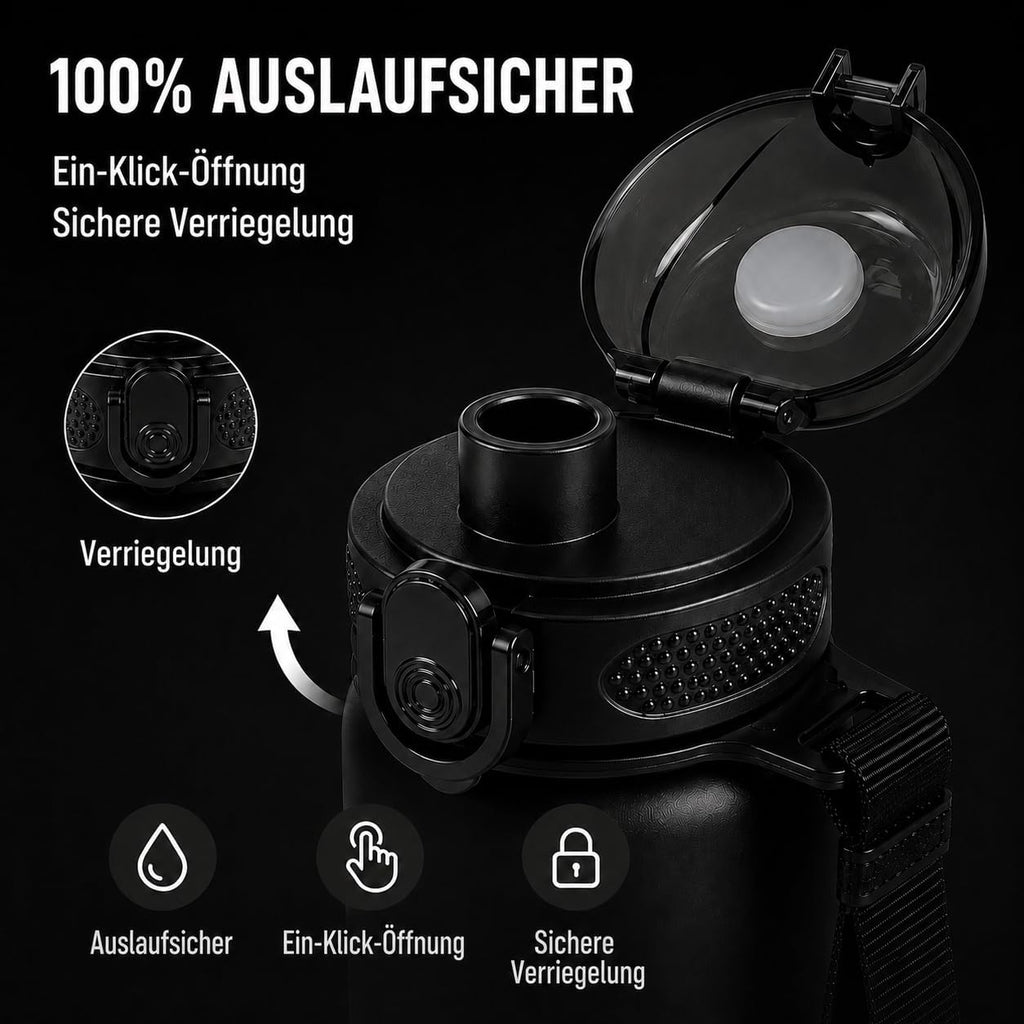 TOPLUS Sport-Trinkflasche BPA-frei leicht stossfest schwarz