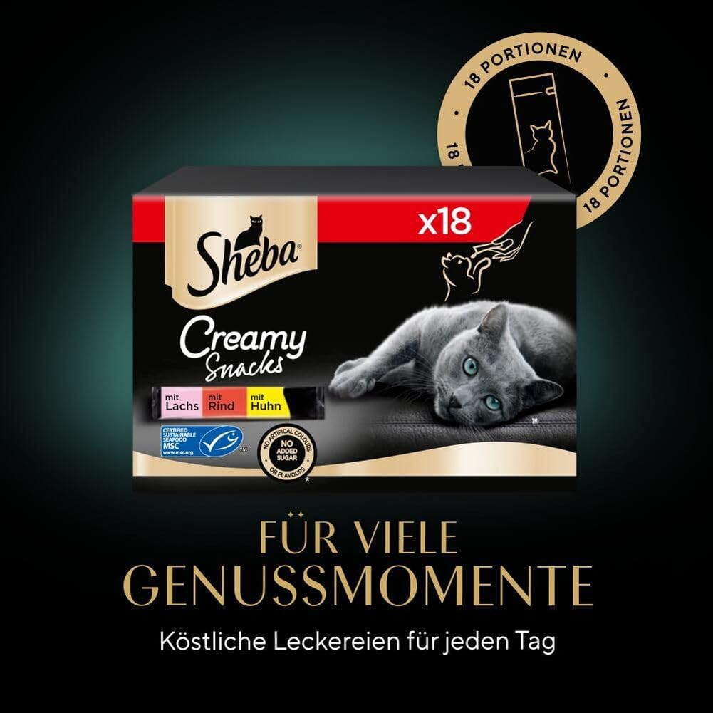 Sheba Katzensnacks 18x12g verschiedene Sorten Huhn Lachs Rind