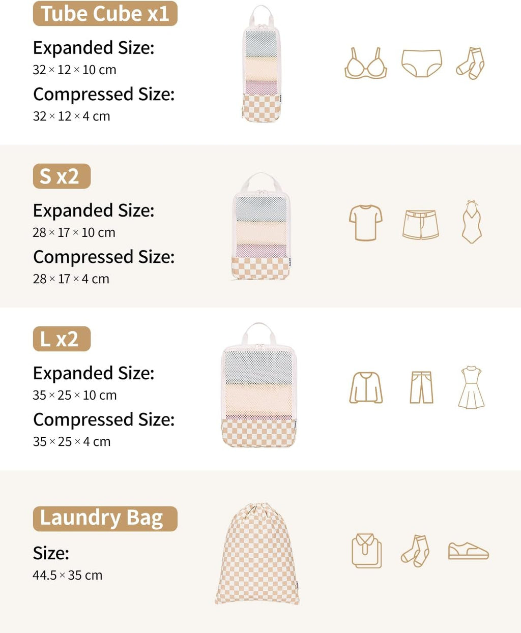6-teiliges Packwuerfel Set Kompressions Organizer Koffer Reise Taschen