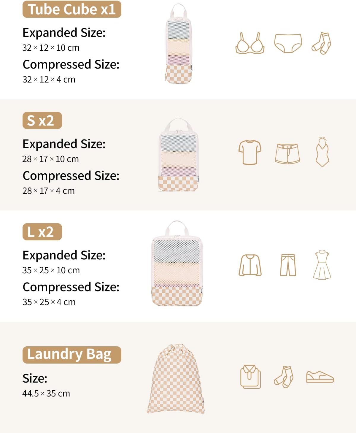 6-teiliges Packwuerfel Set Kompressions Organizer Koffer Reise Taschen