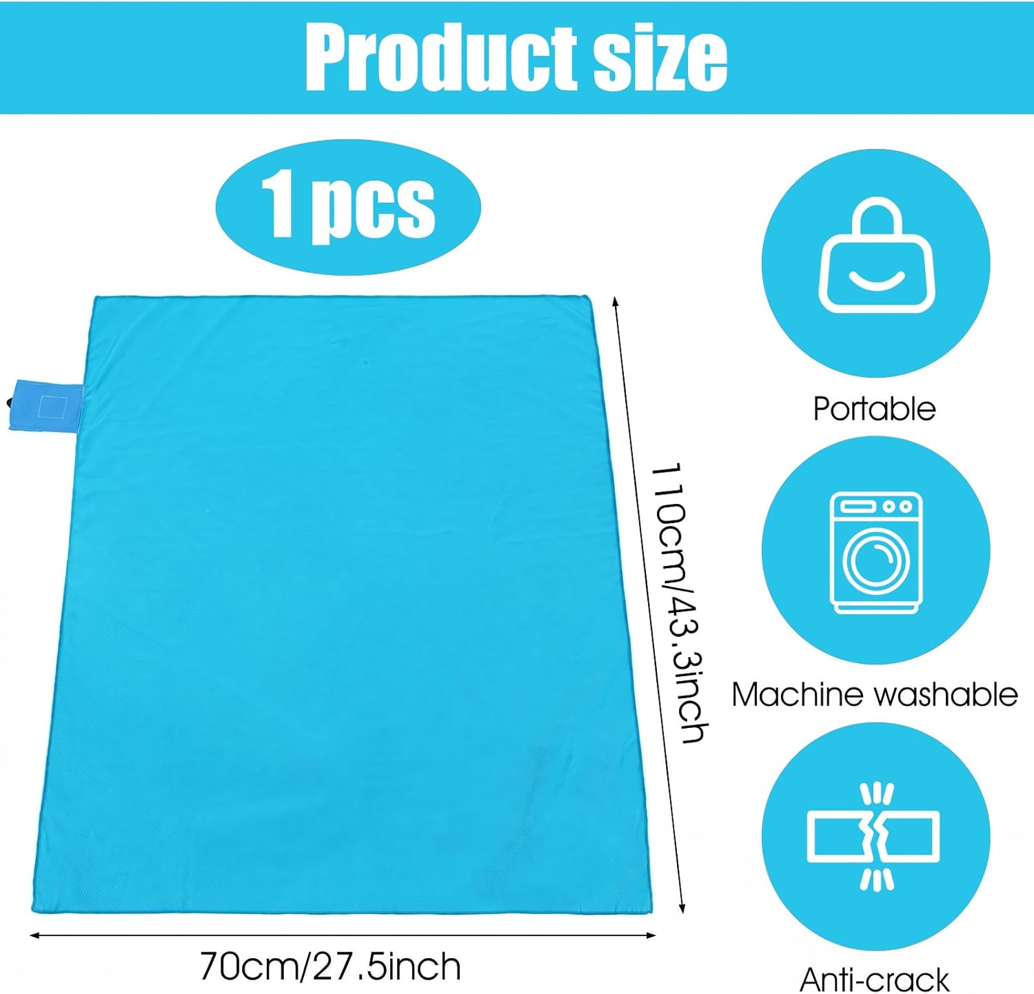 Xinjoduz 110x70 cm Sandfreie Stranddecke wasserdicht ultraleicht blau