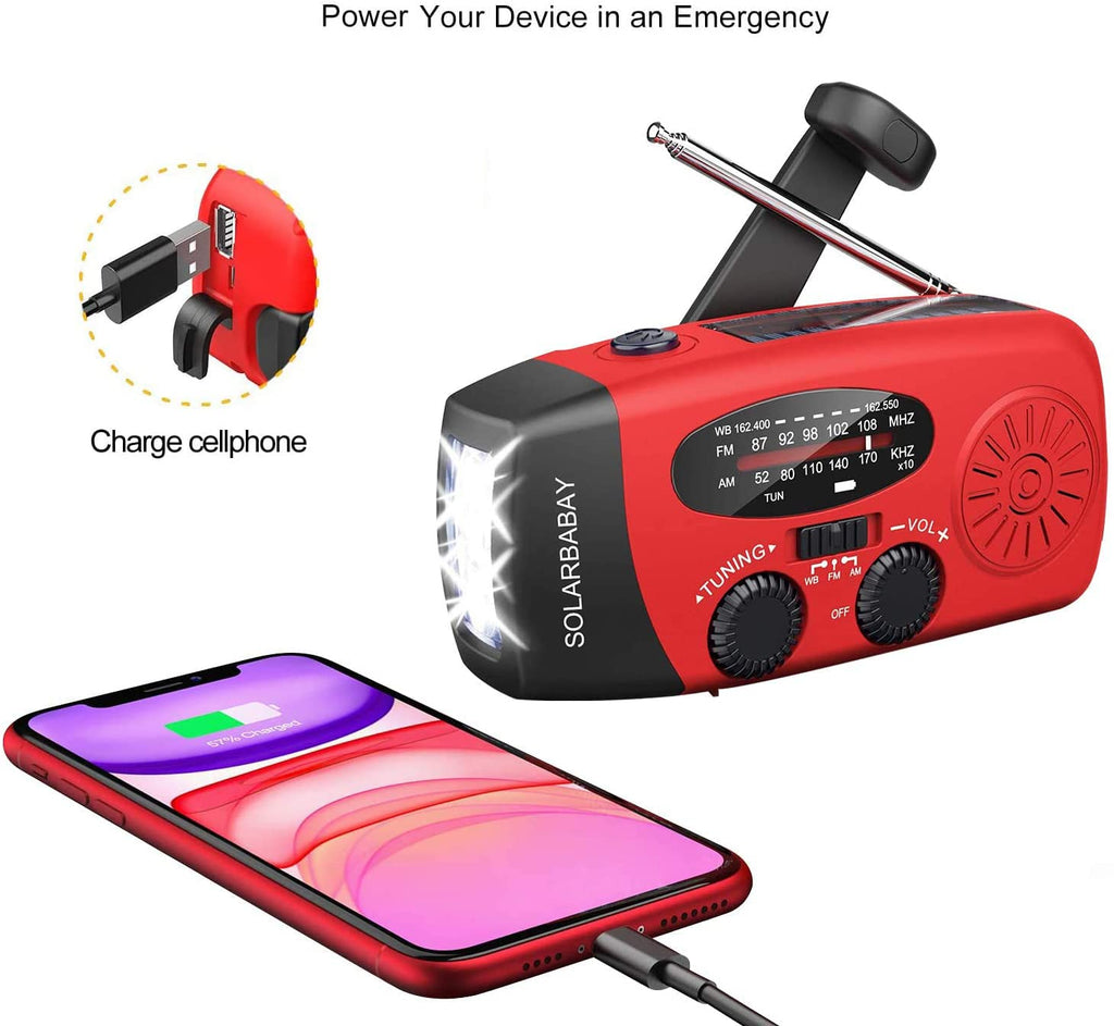 Tragbares Solar Kurbelradio mit AM/FM, 2000mAh Powerbank, LED Lampe, USB, orange