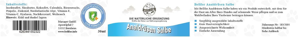Bellfor Analdruesen Salbe fuer Hunde - Natuerliche Pflege fuer die empfindlich
