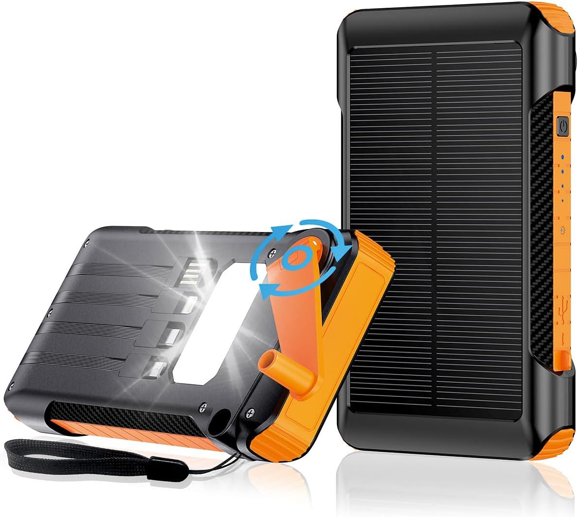 revolt Powerbank 10000 mAh USB‑C PD 20W mit Solarpanel, Kurbel & LED